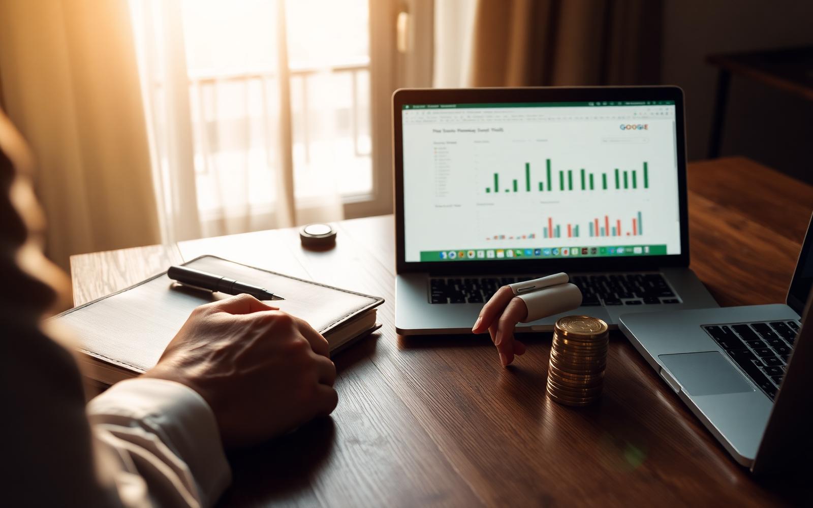 Blueprint of a seven-step debt-free plan with gold coins and a calculator — www.changeyourlife.money